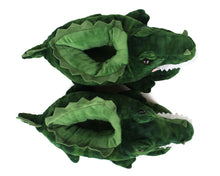 Load image into Gallery viewer, Pair of plush alligator slippers top view