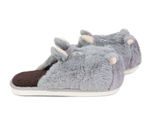 Load image into Gallery viewer, Gray hippo slippers on a white background, shown from the side