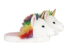 Load image into Gallery viewer, Fuzzy Unicorn Slippers Side View
