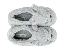 Load image into Gallery viewer, Pair of gray fluffy slippers with cat ears on a white background