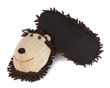 Load image into Gallery viewer, bottom view of pair of monkey slippers, showing non-slip grips on soles