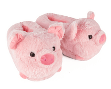 Load image into Gallery viewer, Pair of pink plush pig slippers on a white background