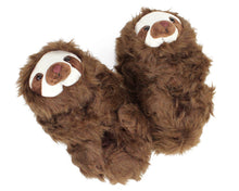 Load image into Gallery viewer, Pair of sloth shaped slippers on a white background