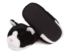 Load image into Gallery viewer, Black and White Kitty Slippers Bottom View
