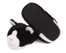 Load image into Gallery viewer, Black and White Kitty Slippers Bottom View