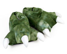Load image into Gallery viewer, Dinosaur Feet Slippers with Sound 3/4 View
