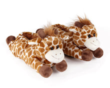 Load image into Gallery viewer, Fuzzy Giraffe Slippers 3/4 View