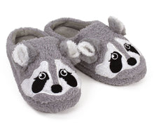 Load image into Gallery viewer, Gray Raccoon Slippers 3/4 View