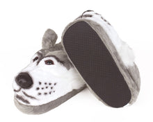 Load image into Gallery viewer, Gray Wolf Head Slippers Bottom View
