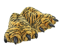 Load image into Gallery viewer, Orange Tiger Paw Slippers 3/4 View
