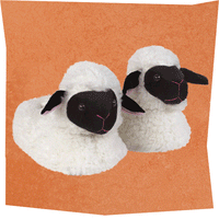 Gif with three images rotating through: cow slippers, pig slippers, and sheep slippers