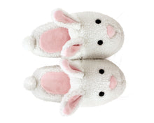 Load image into Gallery viewer, Top view of Classic Bunny Slippers, showing their light pink footbeds
