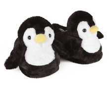 Load image into Gallery viewer, Pair of penguin-shaped slippers on a white background
