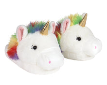 Load image into Gallery viewer, Fuzzy Unicorn Slippers 3/4 View
