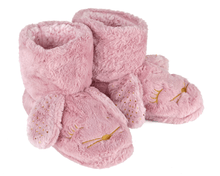 Load image into Gallery viewer, Pair of pink slippers with rabbit face design and ears on a white background
