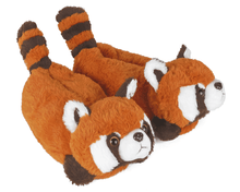 Load image into Gallery viewer, Plush red panda slippers on a white background
