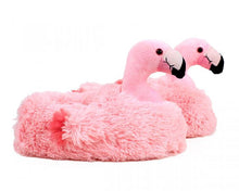 Load image into Gallery viewer, Pink Flamingo Slippers Side View
