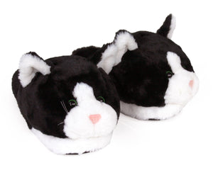 Black and White Kitty Slippers 3/4 View