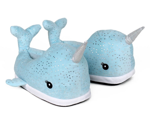 Blue Narwhal Slippers 3/4 View