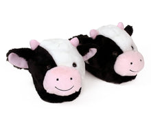 Load image into Gallery viewer, Fuzzy Cow Slippers 3/4 View
