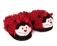 Load image into Gallery viewer, Fuzzy Ladybug Slippers 3/4 View
