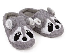 Load image into Gallery viewer, Gray Raccoon Slippers 3/4 View
