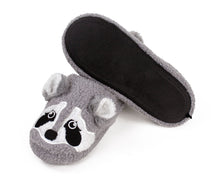 Load image into Gallery viewer, Gray Raccoon Slippers Bottom View
