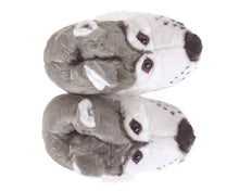 Load image into Gallery viewer, Gray Wolf Head Slippers Top View
