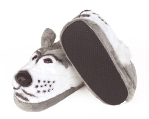 Gray Wolf Head Slippers Bottom View