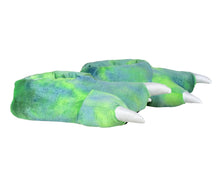 Load image into Gallery viewer, Green Dinosaur Feet Slippers Side View

