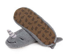 Load image into Gallery viewer, Narwhal Sock Slippers Bottom View
