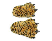 Load image into Gallery viewer, Orange Tiger Paw Slippers Top View
